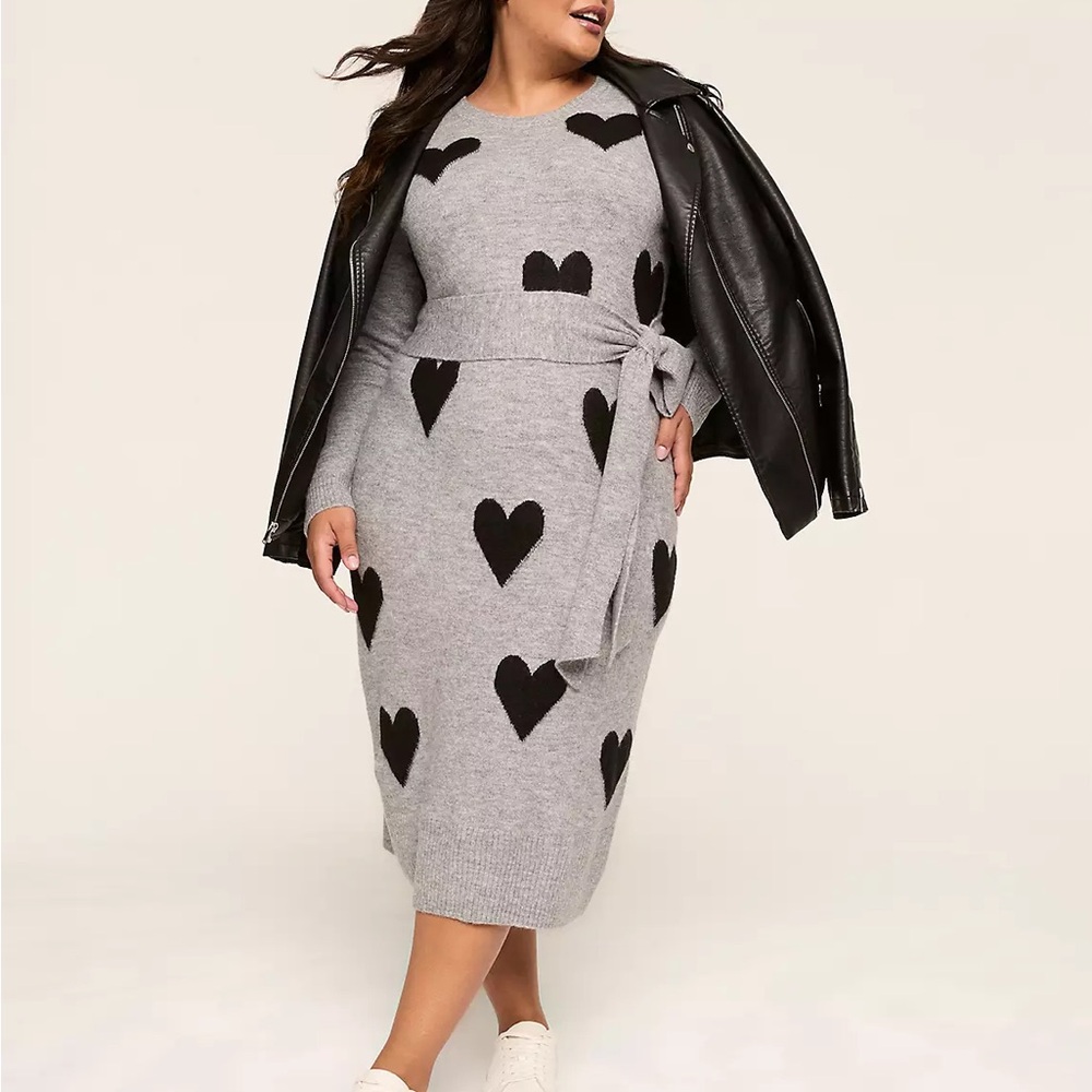 Flash sale 🎉Lane Bryant Heart Sweater MIDI  Dress Belted NWT size 18/20